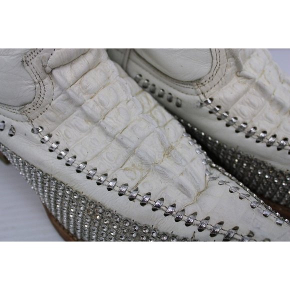 Vintage Mens White Diamond Crocodile Leather Sequin Stitched Cowboy Boots Sz 6.5 main image 11